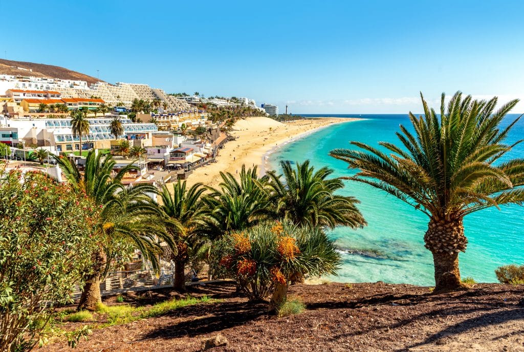 Blick auf den Strand von Morro Jable im Süden Fuerteventuras